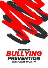 National Bullying Prevention Month in October. Stop bullying. Annual nationwide campaign to keep all youth safe from bullying. Orange color. Poster, card, banner, background. Vector illustration