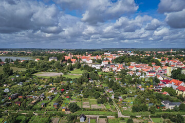 Poster - Aerial drone photo of Morag, small town in Warmia Mazury region of Poland