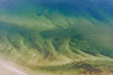 Canvas Print - Drone view of sea water in Debki resort village on the Baltic Sea coast in Pomerania region of Poland