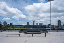 Empty Street Style Skatepark On A Sunny Day, In Singapore. Stock Photo.