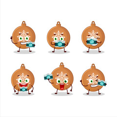 Sticker - Photographer profession emoticon with christmas ball cookies cartoon character