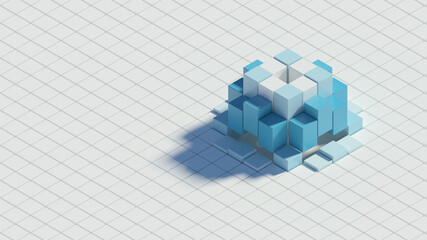 Fototapete - 3d render of white background made of stack of cubes with central wave. Technology simple concept.