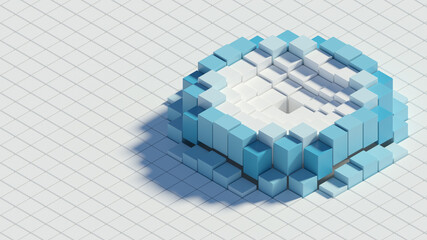 Fototapete - 3d render of white background made of stack of cubes with central wave. Technology simple concept.