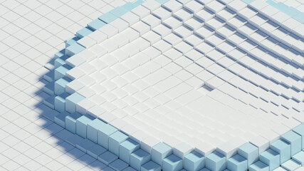 Fototapete - 3d render of white background made of stack of cubes with central wave. Technology simple concept.