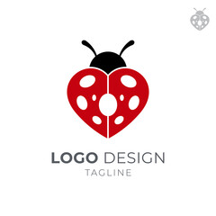 Wall Mural - Love Ladybug Logo, Simple Flat Style, Red and Black Color on White Background