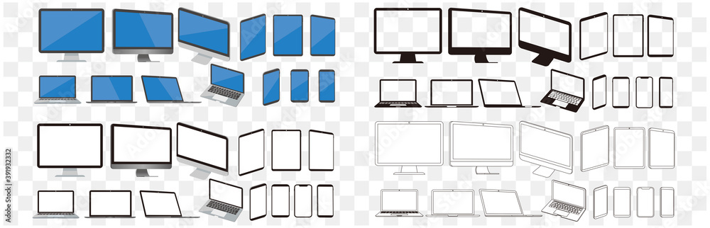 set of pc laptop smartphone tablet vector illustration - obrazy, fototapety, plakaty 