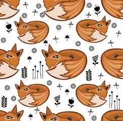 Wall Mural - Seamless scandinavian pattern. kids background with fox and different elements. Design for prints, shirts and posters.