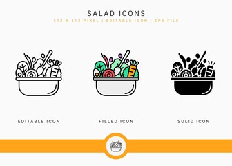 Fototapete - Salad icons set vector illustration with solid icon line style. Healthy diet food concept. Editable stroke icon on isolated white background for web design, user interface, and mobile application
