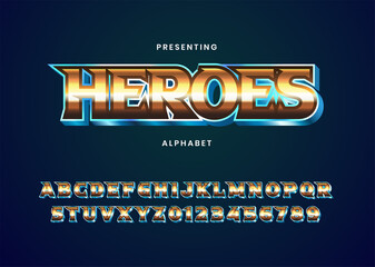Poster - Superhero movie title text effect template. Metallic mystique font alphabet