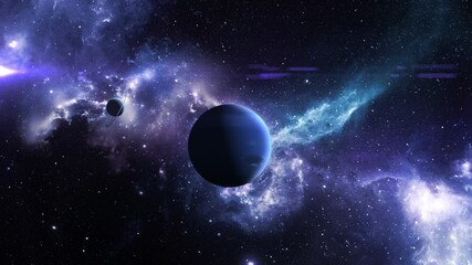 Wall Mural - pluto neptune and uranus on the background of a beautiful nebula, 3d animation