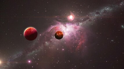 Wall Mural - venus and mercury on the background of a beautiful nebula, 3d animation