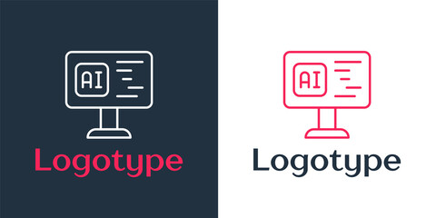 Logotype line Software, web developer programming code icon isolated on white background. Javascript computer script random parts of program code. Logo design template element. Vector.
