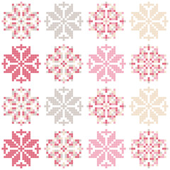 Wall Mural - Christmas decorative snowflakes. Norwegian design. Geometrical figure. Seamless background. Boho style. Vector illustration for web design or print.