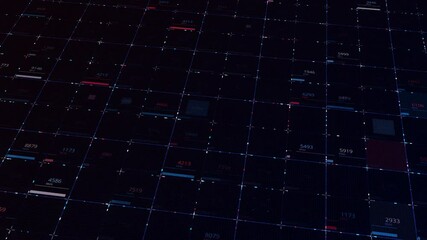 Aufkleber - Financial data on a digital monitor, finance data concept. Animation. Changing numbers and running lines on a black screen background, seamless loop.