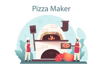 Wall Mural - pizzeria concept. chef cooking tasty delicious pizza. italian