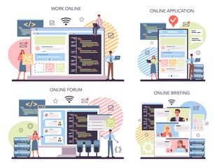 Poster - programming online service or platform set. idea of working