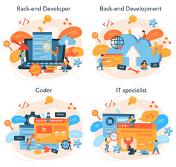 Poster - back end development concept set. software development process.