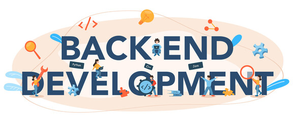 Back end development typographic header. Software development process.