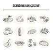 © fafarumba - Scandinavian cuisine Menu doodle icons on chalkboard. Vector illustration
