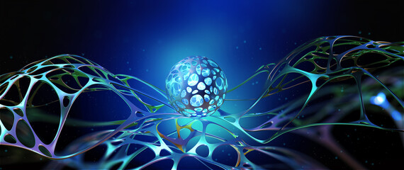 Aufkleber - Future processor. Quantum CPU in the nanotech computer network. 3d illustration of digital cyberspace with abstract neural network