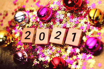 Happy new year 2021 with colorful decoration.