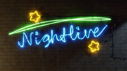 Wall Mural - neon light sign nightlive with stars