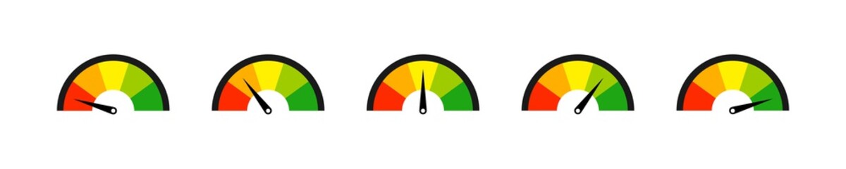 Colour speedometer set vector isolated icons. Speed motion