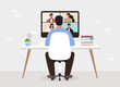 © yabluko_draws - Video call online meeting. Work and study from home. Remote tear workers. Vector