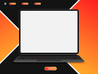 Poster - Realistic laptop mockup with white screen isolated on white background. Vector illustration.