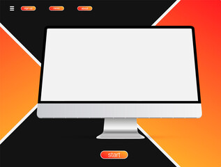 Poster - computer monitor black color with blank screen and shadow for system unit isolated on grey background. realistic and detailed display mockup. stock vector illustration