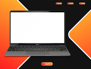 Poster - Realistic Open Laptop with Black Screen Isolated on Background. Vector Illustration.