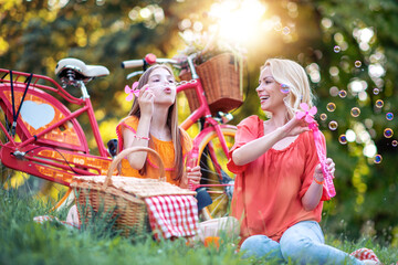 Wall Mural - Family having picnic in summer park