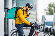 Food Delivery, Rider With Bicycle Delivering Food