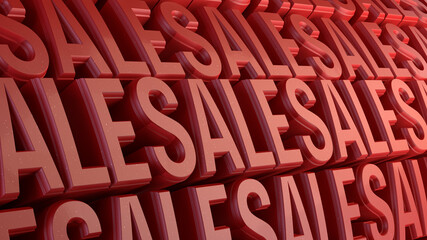 Poster - 3d extruded bended text . Bright vibrant color. Repeat of word sales.