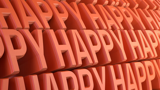 .3d extruded bended text . Bright vibrant color. Repeat of word happy.