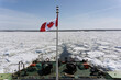 © Cavan Images - Canadian Flag waving on ship in frozen sea against sky