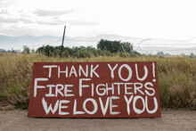 Thank You Firefighters Text On Billboard