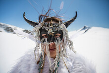 Aboriginal Girl Wearing Face Mask, Dressed As Mountain Goat.
