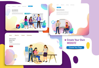 Wall Mural - Set of landing page design templates, business strategy, analytics and brainstorming. Modern vector illustration concepts for website design ui/ux and mobile website development, business presentation