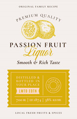 Wall Mural - family recipe passion fruit liquor acohol label. abstract vector packaging design layout. modern typ