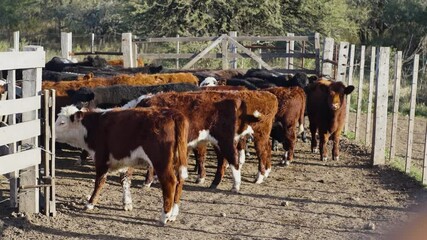 Wall Mural - Loose cows inside the corral, Argentina. 