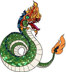 Traditional Line Thai style. Naka Thai Dragon vector and illustration isolate. Naga or Naka is Buddha's animal ,It's king of snake in South East Asia.