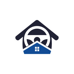 Home drive vector logo design template. Steering wheel and house symbol or icon.