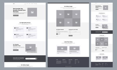 Wall Mural - one page landing website design template for medical & dentist. landing page ux ui wireframe. flat m