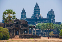 At The Ancient Temple Ruins Of Angkor Wat In Cambodia