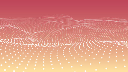 Abstract wave with moving dots. Flow of particles. Vector cyber technology illustration.