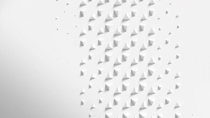 Poster - White surface with wave of scaling pyramids with shadows. Extruding shapes animation loop. Clean bright triangle motion.