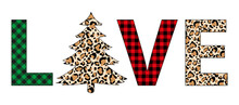 Plaid Christmas Love Tree Winter Leopard Tree Vector Holiday Card