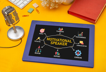 motivational speaker chalk drawing with microphone top view
