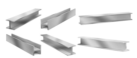 metal construction beams, steel structure girders. vector realistic set of stainless joist for build